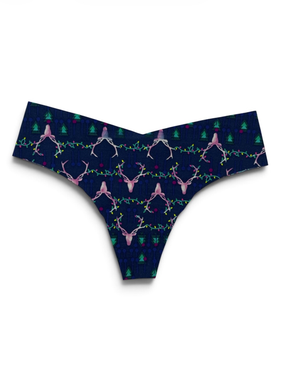 Victoria's Secret Navy Thong with Pink Reindeer & Green Trees